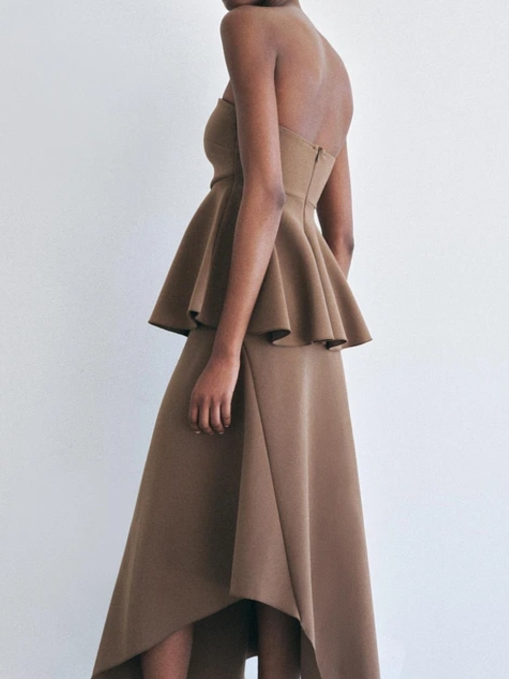 Zara Strapless Peplum High-Low Two Pices set in Brown Really Beautiful